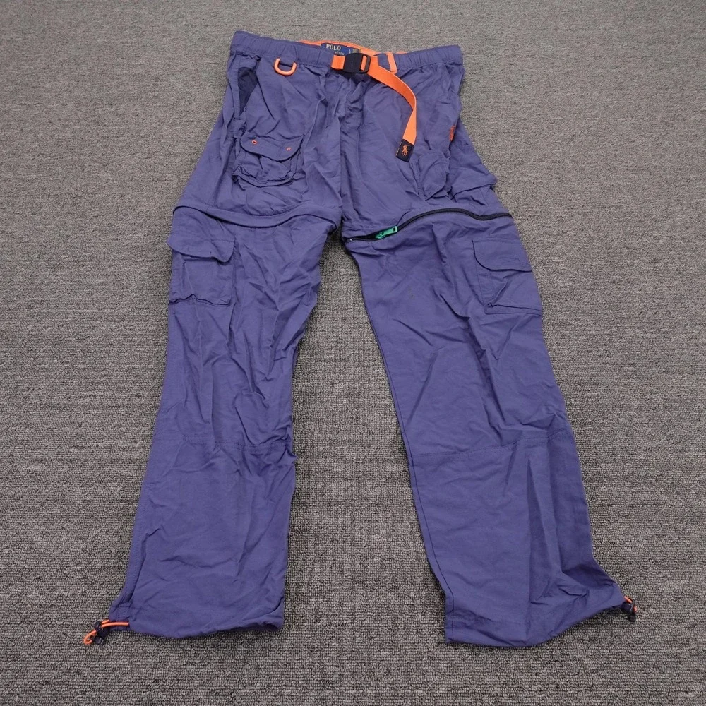 Polo Ralph Lauren Pants Mens Large Blue Convertible Cargo Nylon Belted Hiking